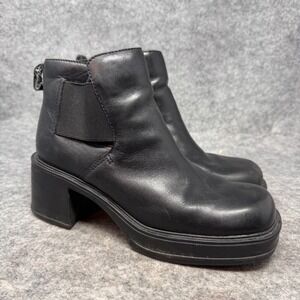 Y2K Bare Traps Boots Womens‎ 7.5 Black Leather Platform Chunky Block Heel VTG